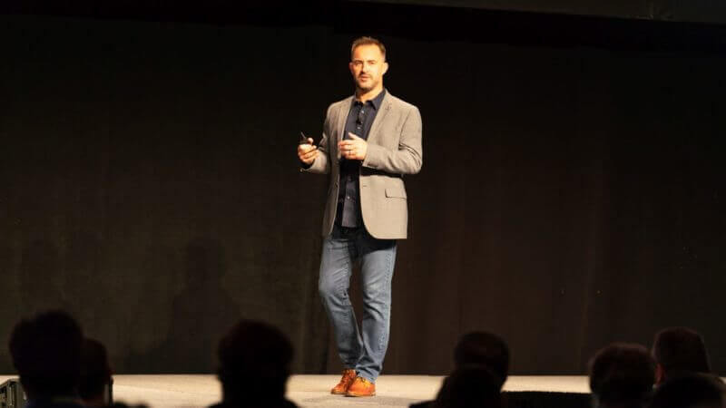 Alistair Croll speaking at Martech Conference East 2018.