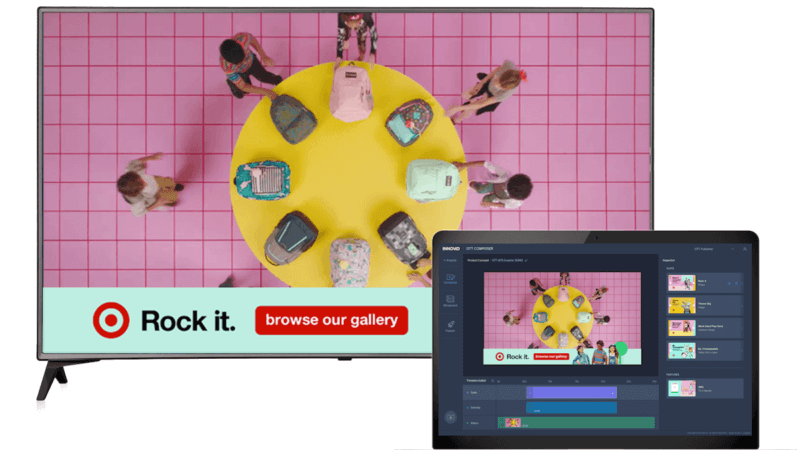 Innovid's OTT Composer screen, along with an interactive ad it created for Target